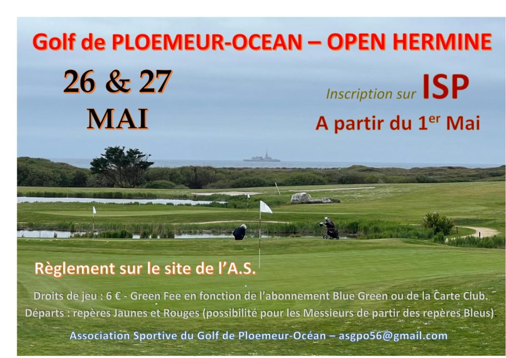 Mardi 26 et mercredi 27 mai -OPEN HERMINE SENIORS au golf de Ploemeur Océan
