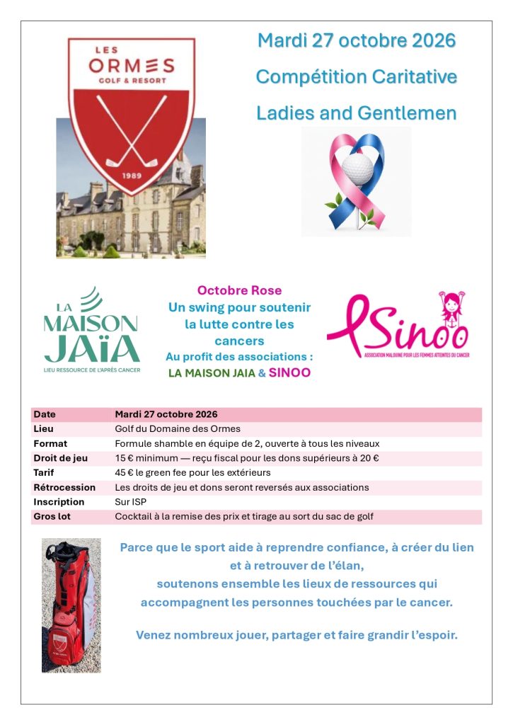 Mardi 27 octobre -OCTOBRE ROSE LES ORMES -Compétition caritative pour soutenir la luttre contre le cancer